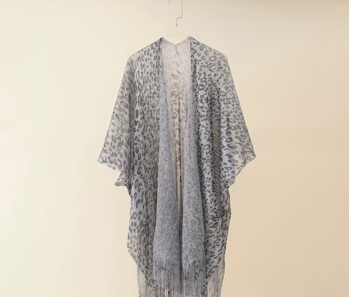 Casual Leopard Print Tassel Hem Loose Cardigan