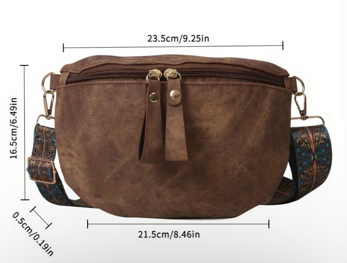 Bohemian Wide Shoulder Strap Vintage Women'S Crossbody Bag, Fashionable Chest Bag