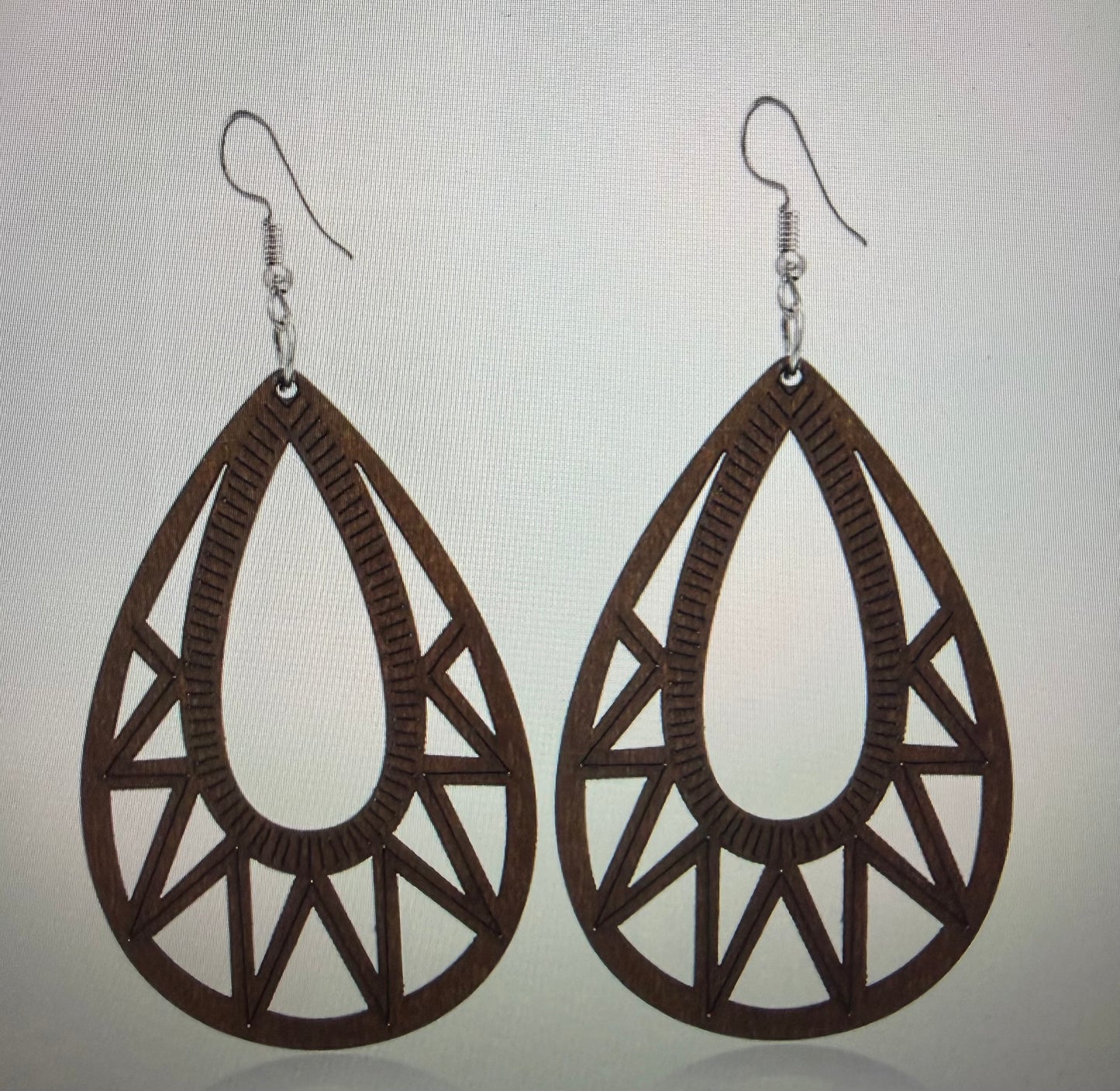 Wooden Earrings Bohemian Hollow Out Tree Of Life Geometric Teardrop Leaf Dangle Drop