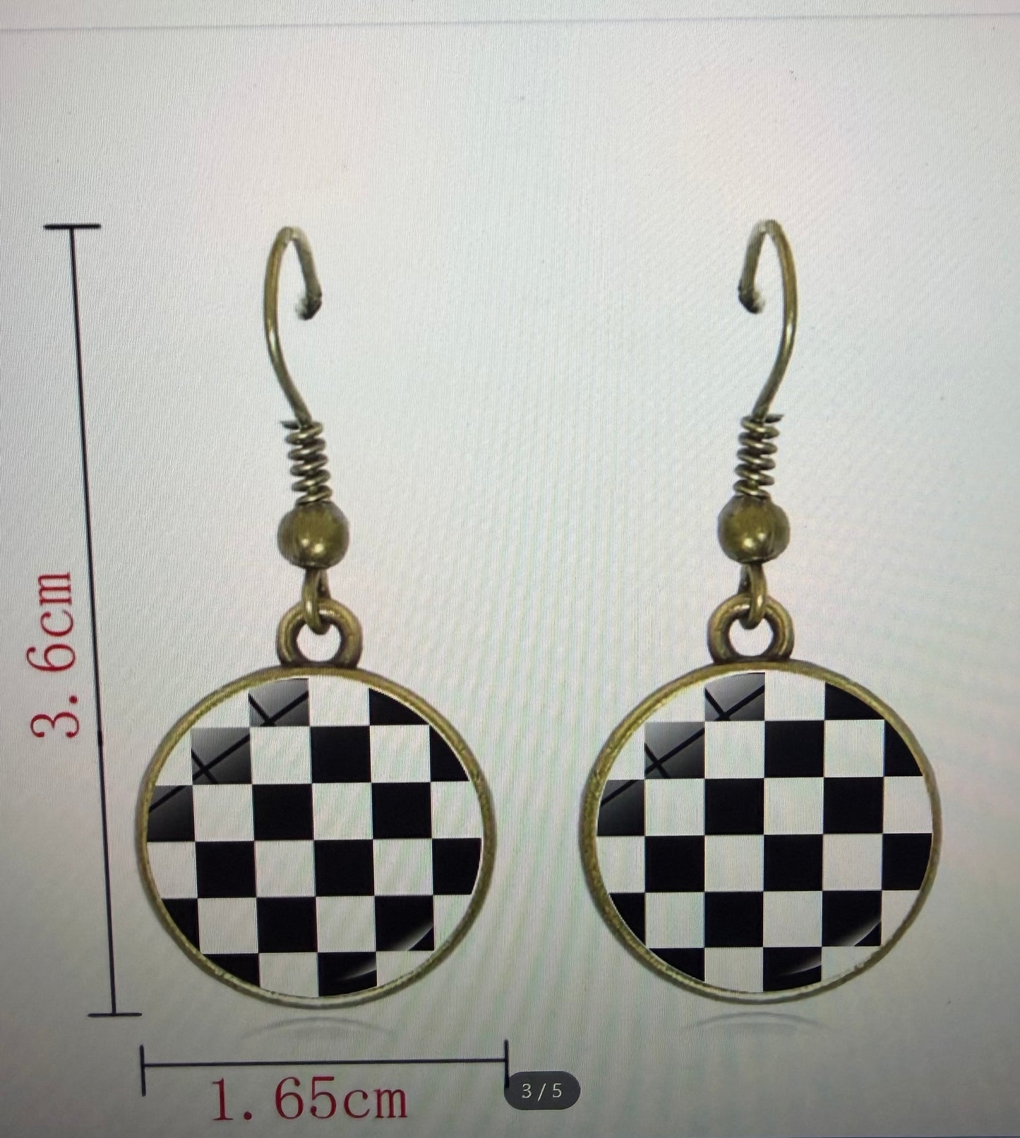 Checkerboard Grid Glass Dome Dangle Hook Earrings