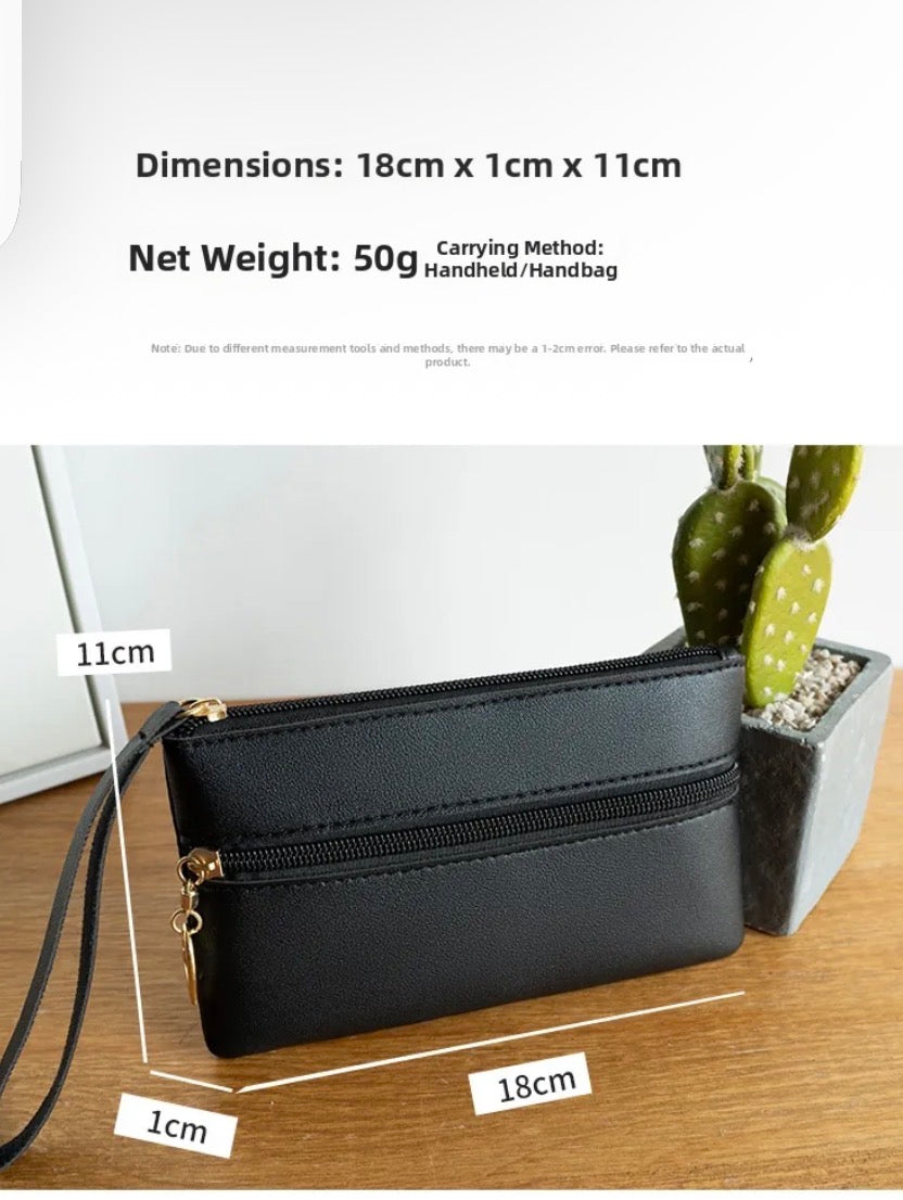 Women PU Leather Clutch Bag Double Zipper Wristlet