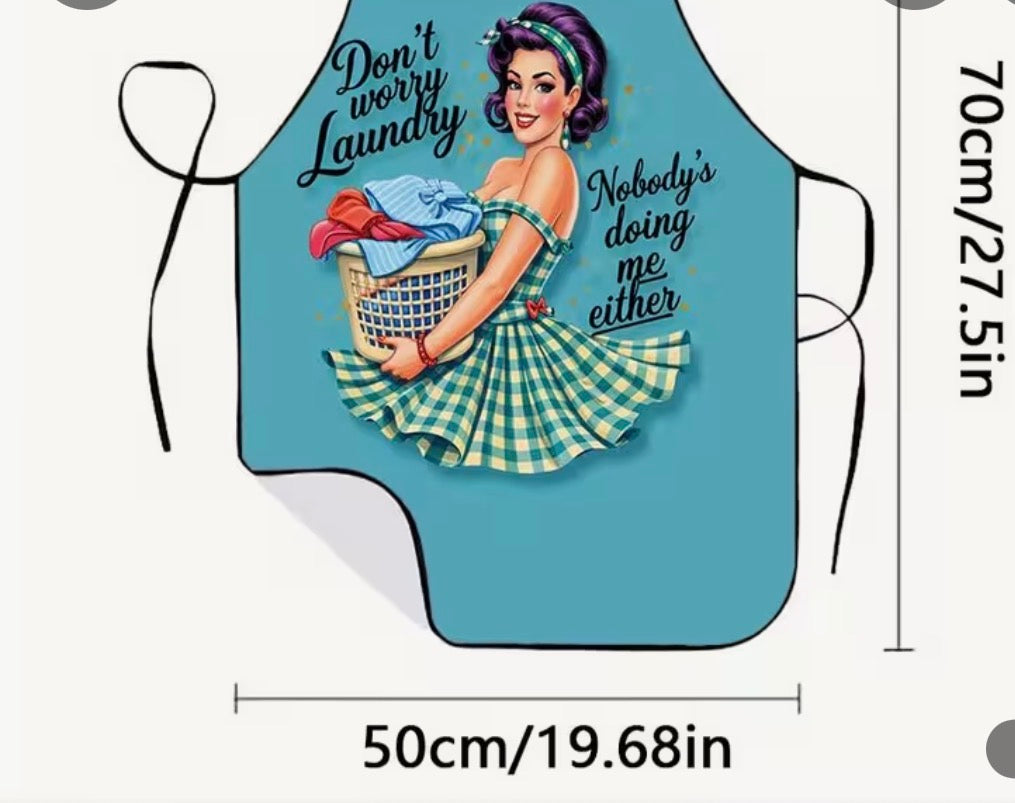 "Don't Worry" Laundry Fun Poster Girl Print Apron