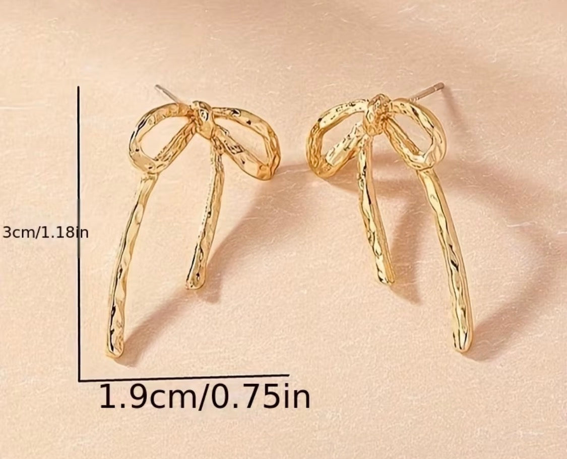Red Trendy Hollow-Out Large Bow Stud Earrings