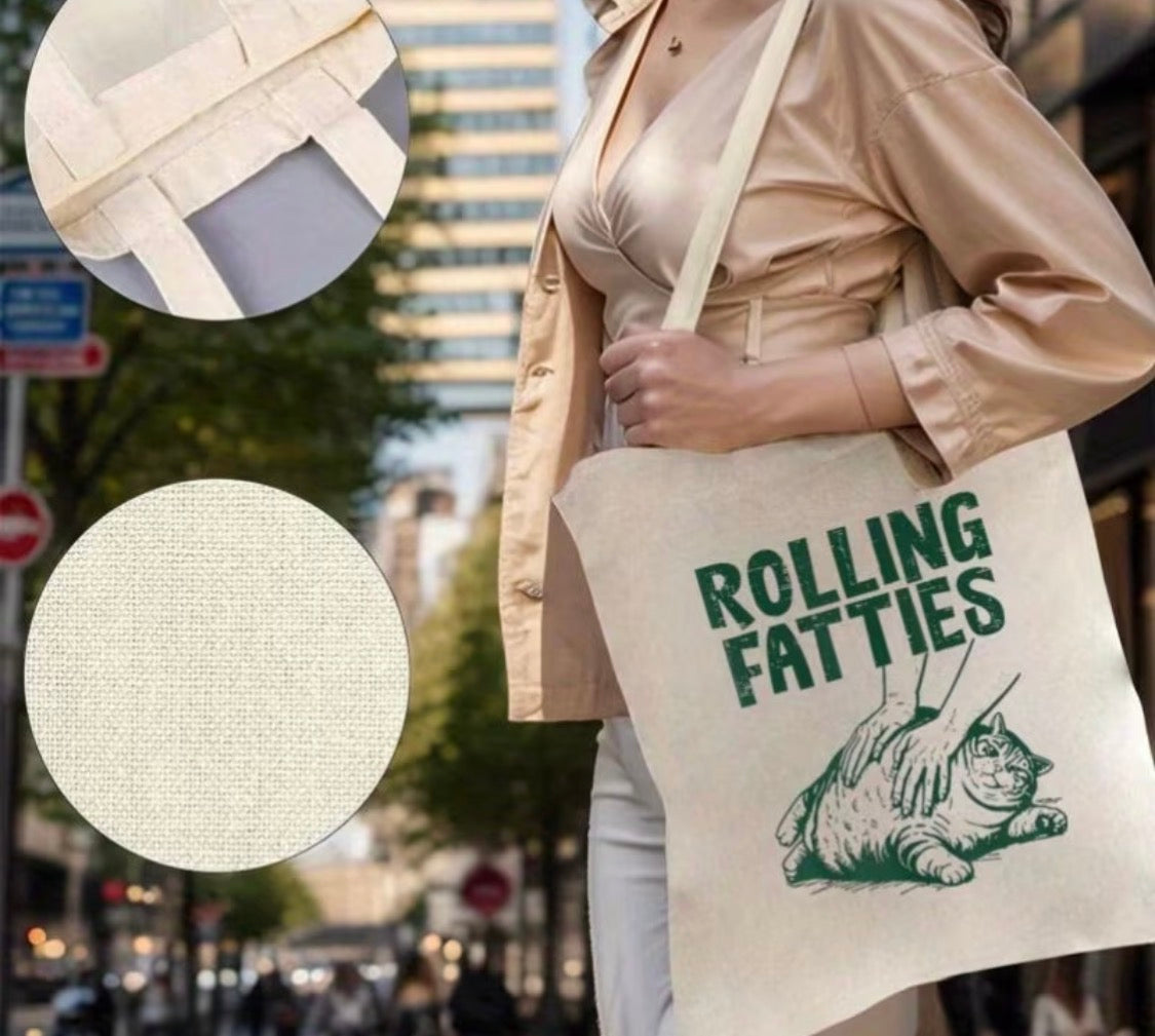 FUNNY ROLLING FATTIES CAT TOTE BAG