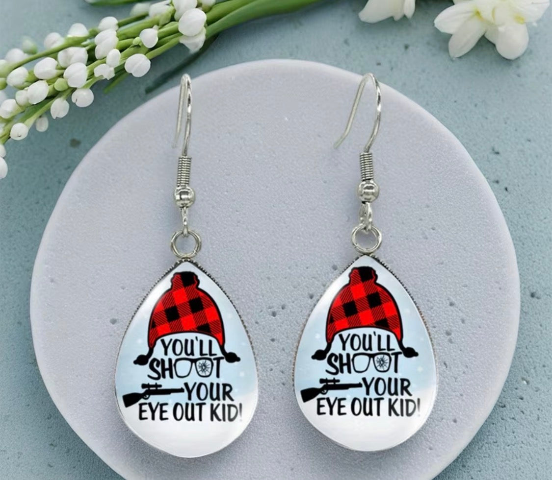 “You’ll Shoot Your Eye Out Kid” Teardrop Dangle Earrings