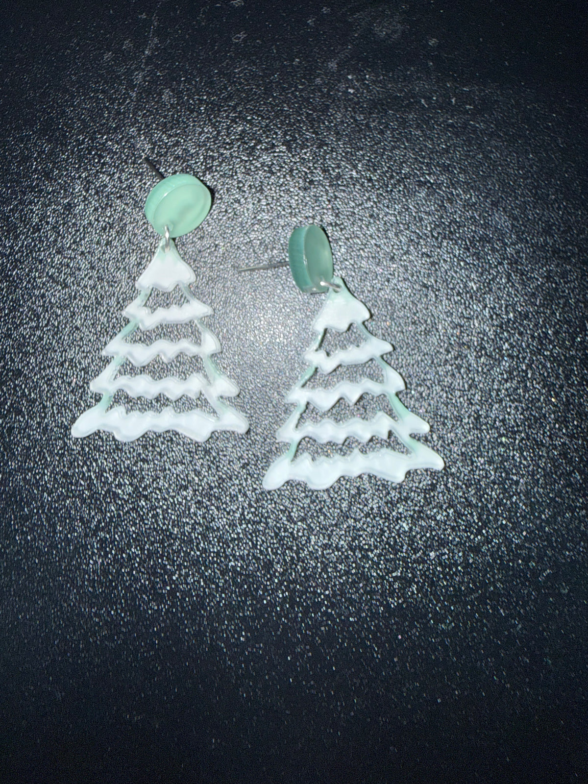 Snowy Christmas Tree Dangle Earrings – Sage Green & White