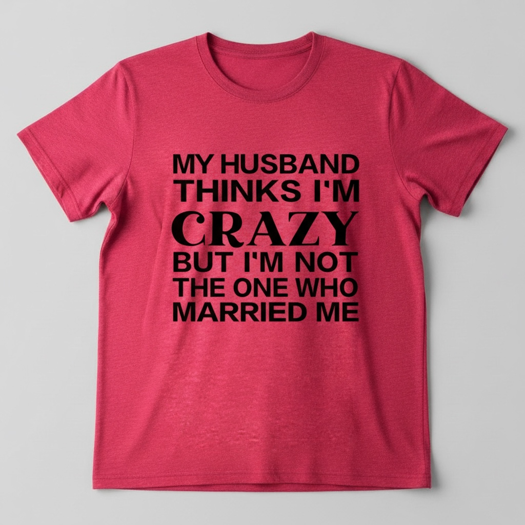 "MY HUSBAND THINKS I'M CRAZY BUT I'M NOT THE ONE WHO MARRIED ME" T-SHIRT