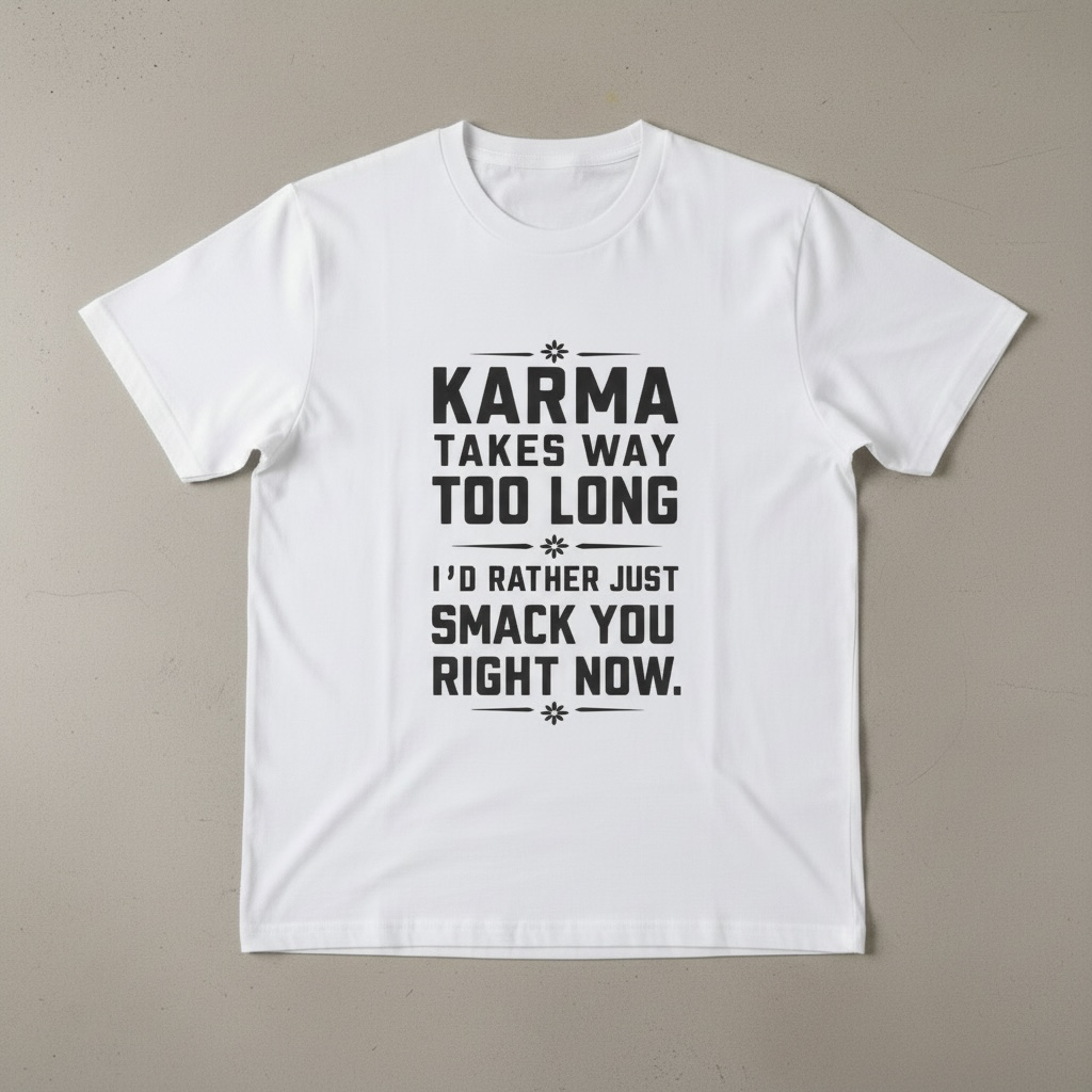 "KARMA TAKES WAY TOO LONG. I'D RATHER SMACK YOU RIGHT NOW" T-SHIRT