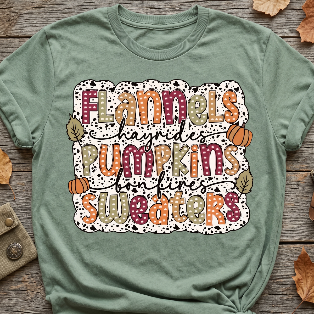 "FLANNELS, PUMPKIN, SWEATERS" T-SHIRT