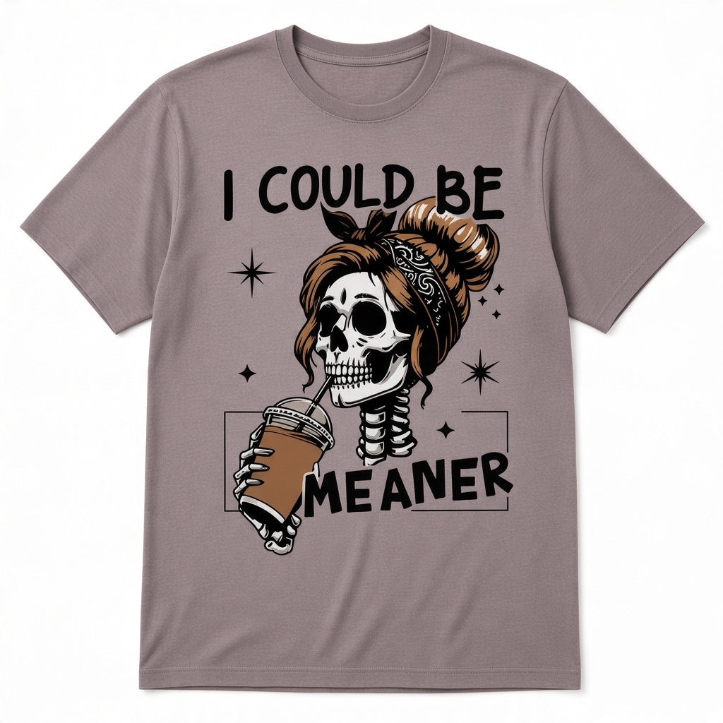 I Could Be Meaner Skeleton Coffee Graphic T-Shirt