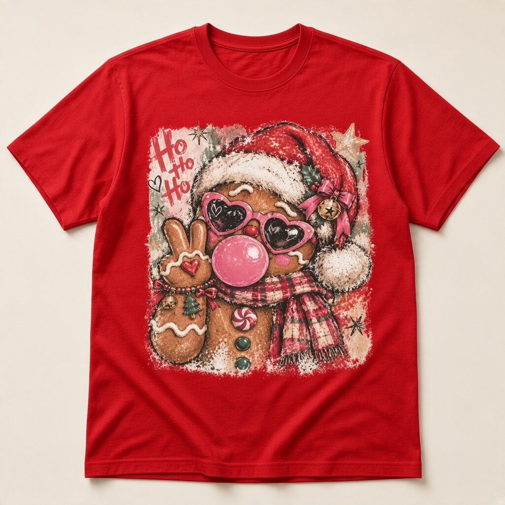 Gingerbread Christmas T-Shirt with Pink Sunglasses