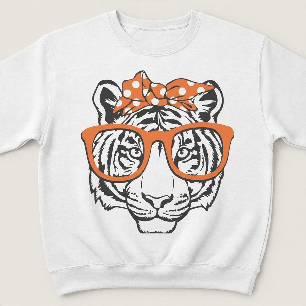 Tiger With Orange Glasses and Bow Graphic Sweatshirt