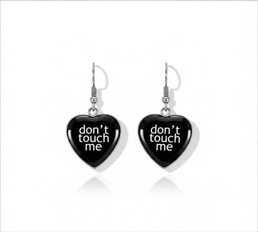 Don't Touch Me Black Heart Dangle Earrings