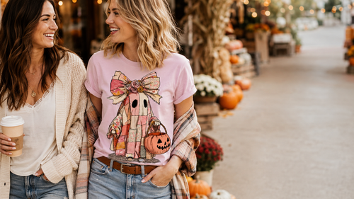Cute Ghost tee styled at the pumpkin patch