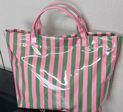  Large Capacity Women's Handbag, Striped Pattern Easy Style Women's Tote Bag