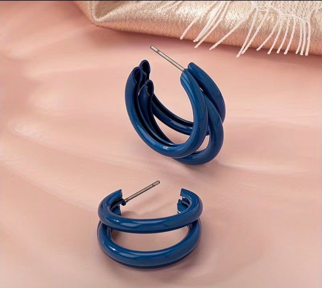 FUN RED OR BLUE GEOMETRIC IRON C SHAPED EARRINGS