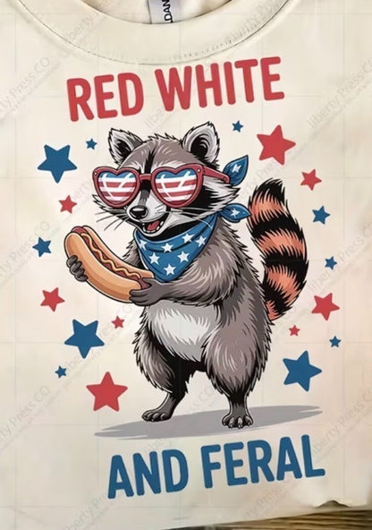 ADORABLE  4TH OF JULY "RED, WHITE, AND FERAL" T-SHIRT 