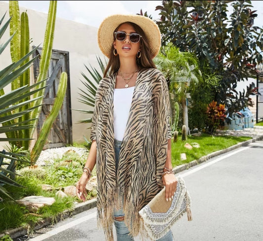 LOVELY  KHAKI ZEBRA KIMONO
