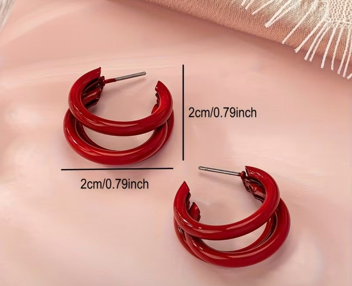 FUN RED OR BLUE GEOMETRIC IRON C SHAPED EARRINGS