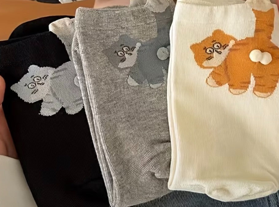 3 PAIRS FUNNY CUTE CAT SOCKS WITH BALLS