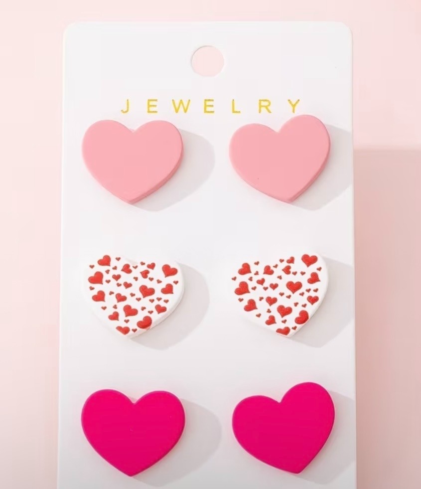 3 PAIRS HEART SHAPED EARRINGS 