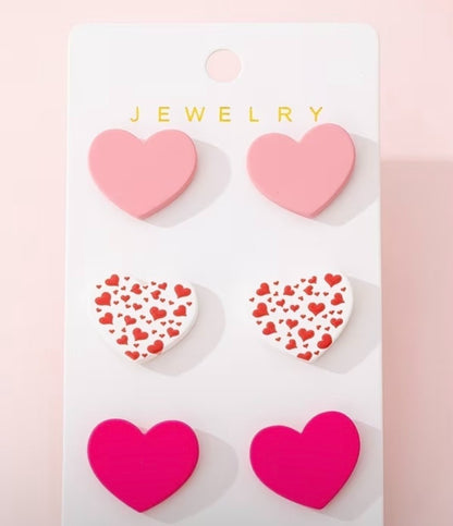 3 PAIRS HEART SHAPED EARRINGS 