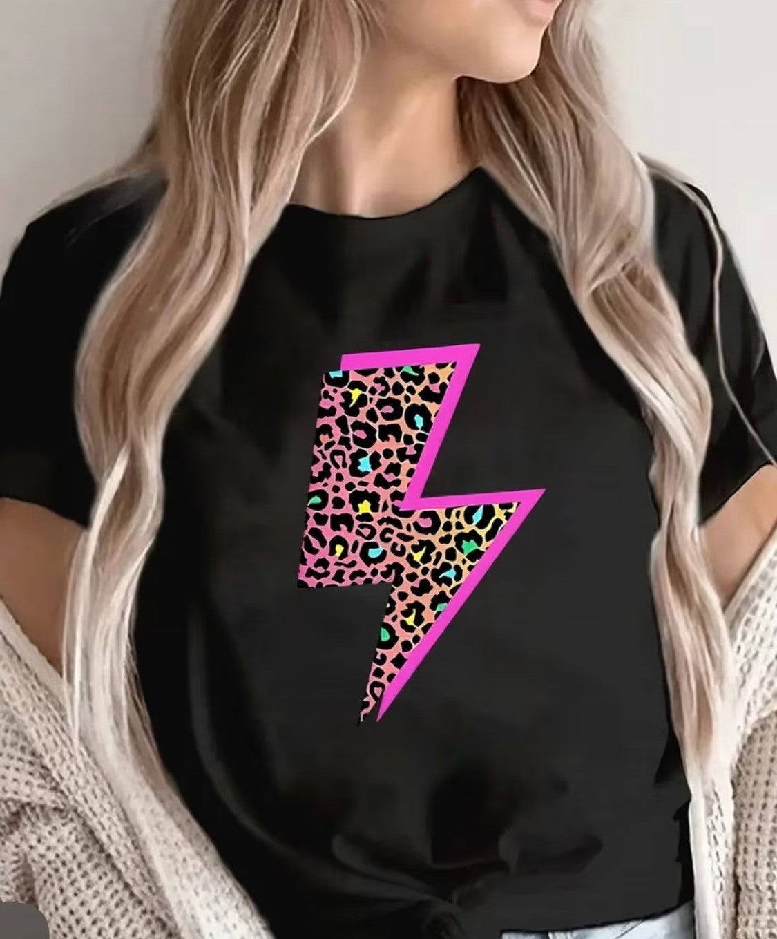 FUN LEOPARD PRINT LIGHTING BOLT  T-SHIRT