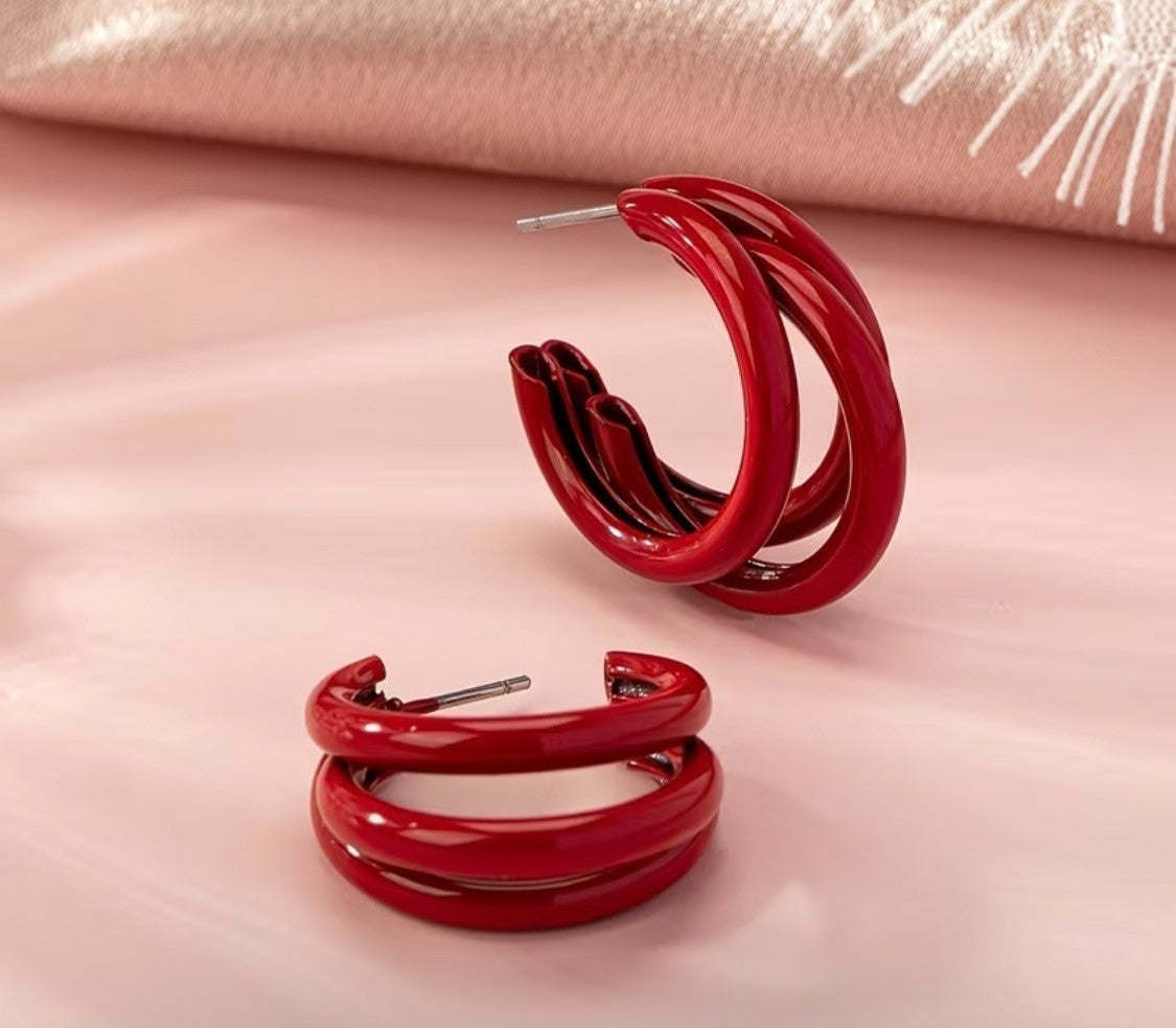 FUN RED OR BLUE GEOMETRIC IRON C SHAPED EARRINGS