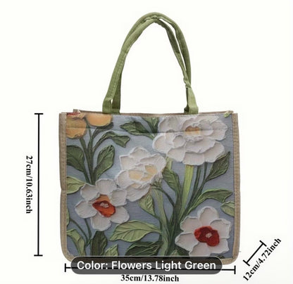 FUN FLORAL BURLAP TOTE BAG 