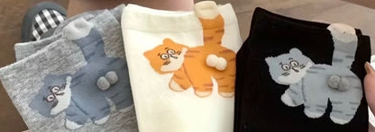 3 PAIRS FUNNY CUTE CAT SOCKS WITH BALLS