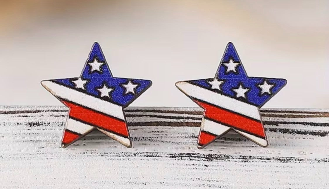 FUN RED, WHITE, AND BLUE STAR EARRINGS 