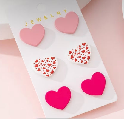 3 PAIRS HEART SHAPED EARRINGS 