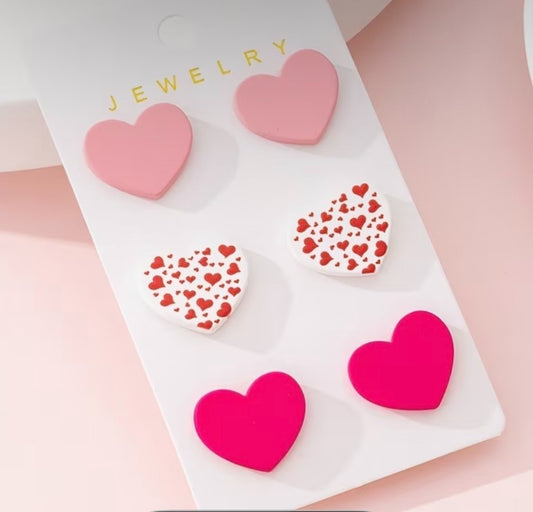 3 PAIRS HEART SHAPED EARRINGS 