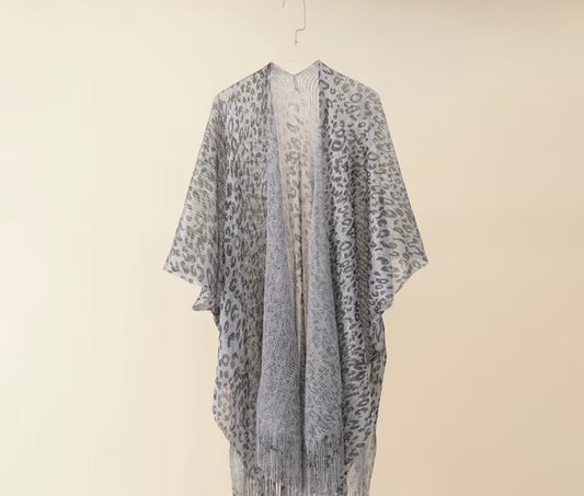 Casual Leopard Print Tassel Hem Loose Cardigan