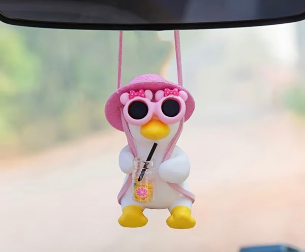 Duck Hanging Ornament with Pink Hat and Sunglasses