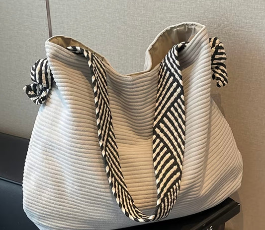 IVORY CORDUROY SHOULDER BAG