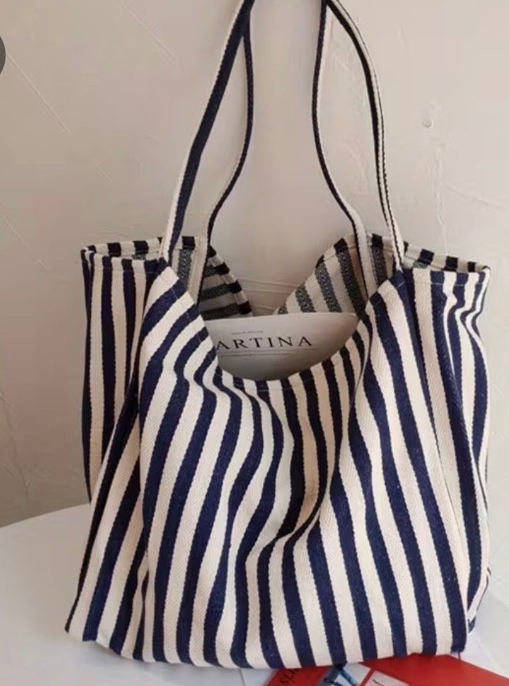 BLUE STYLISH STRIPED TOTE BAG