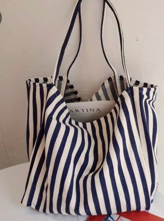 BLUE STYLISH STRIPED TOTE BAG