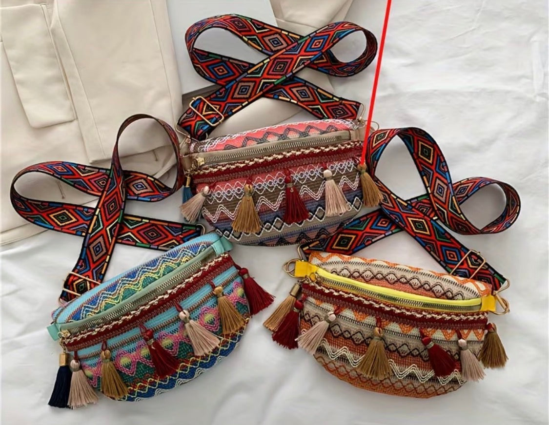 Women's Vintage Bohemian Woven Ethnic Fringe Crossbody Bag -