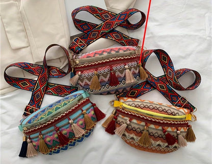 Women's Vintage Bohemian Woven Ethnic Fringe Crossbody Bag -