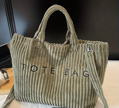 FASHIONABLE SOLID COLOR CORDUROY TOTE BAG