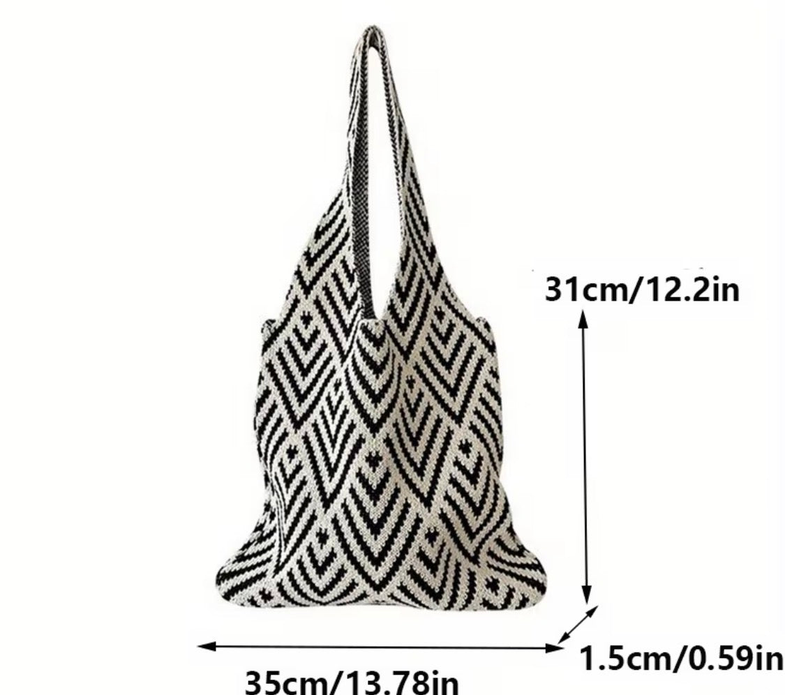 FUN GEOMETRIC CONTRAST COLOR HANDMADE KNITTED HANDBAG