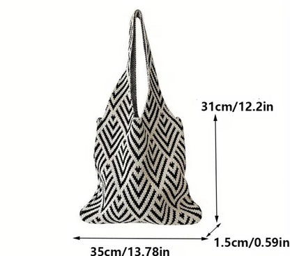 FUN GEOMETRIC CONTRAST COLOR HANDMADE KNITTED HANDBAG