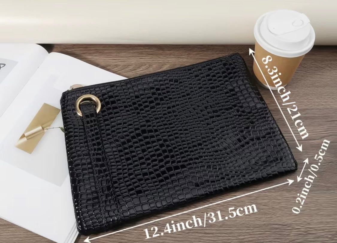 STYLISH SOLID COLOR HANDBAG WITH WRIST STRAP