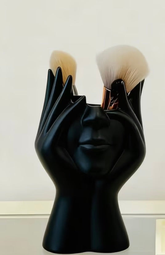 Creative Face Makeup Brush Holder - Whimsical Human Head Design