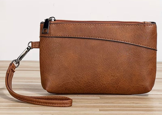 No import chargesVintage-Style Zippered Clutch Bag, Wristlet Handbag with Wrist Strap for Phones And Wallets