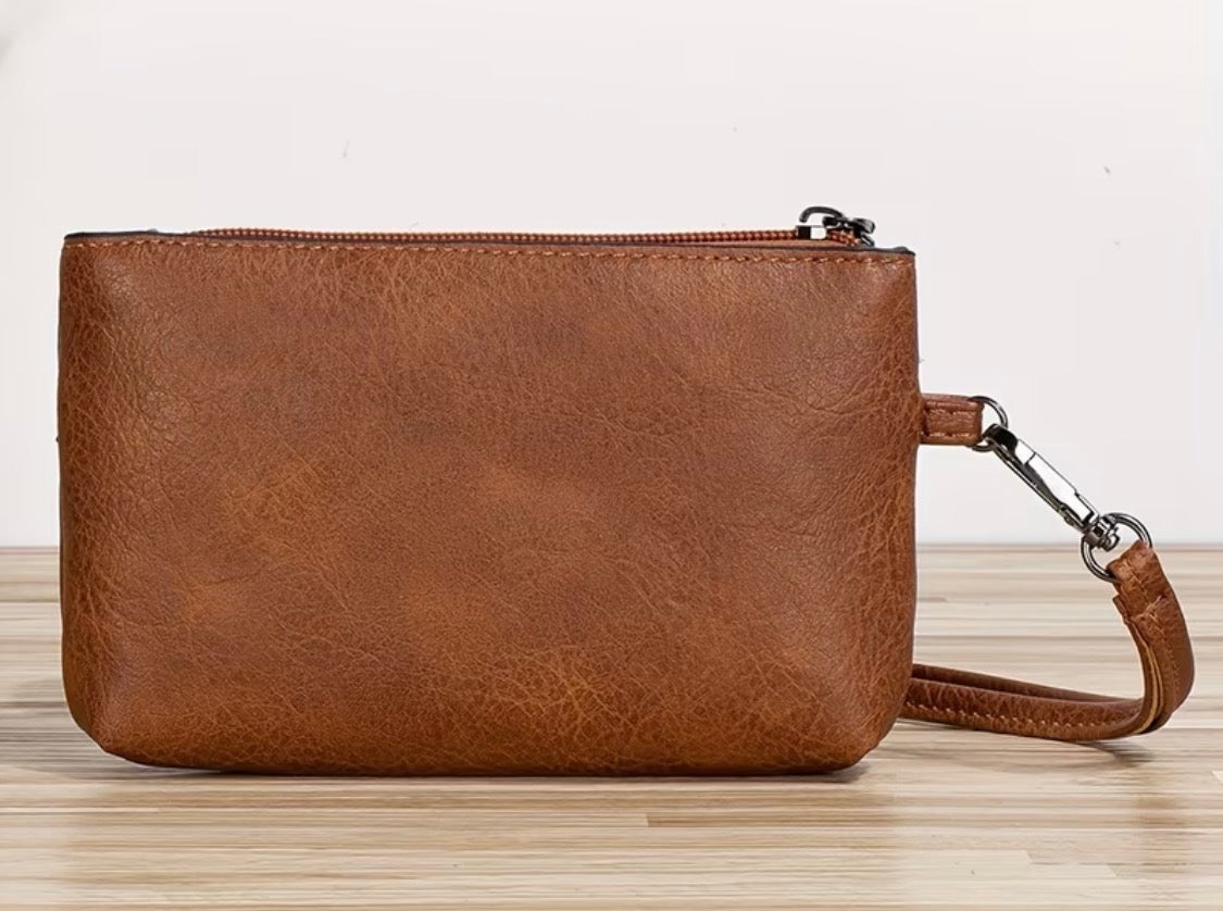 No import chargesVintage-Style Zippered Clutch Bag, Wristlet Handbag with Wrist Strap for Phones And Wallets