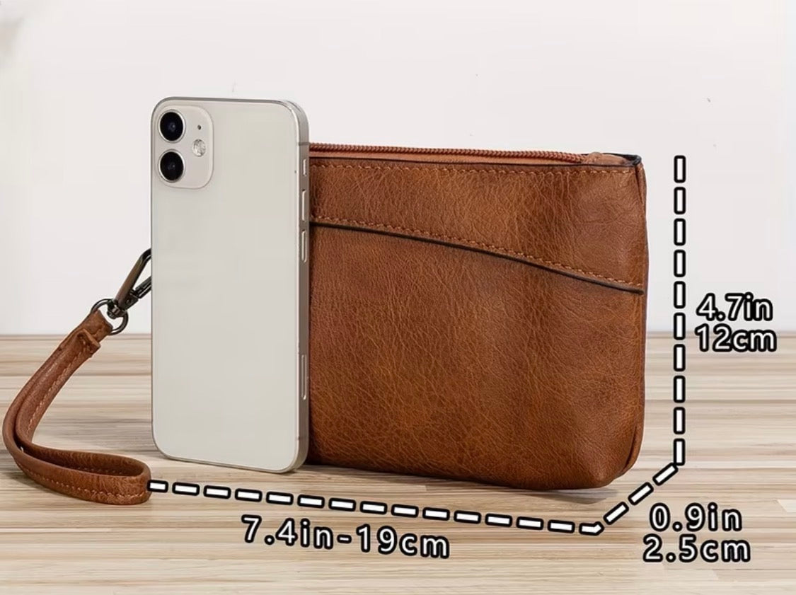 No import chargesVintage-Style Zippered Clutch Bag, Wristlet Handbag with Wrist Strap for Phones And Wallets