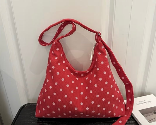 Women's Crossbody Bag, Corduroy Polka Dot Print Tote Bag