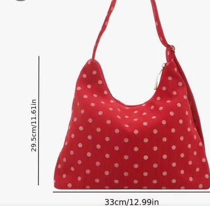 Women's Crossbody Bag, Corduroy Polka Dot Print Tote Bag